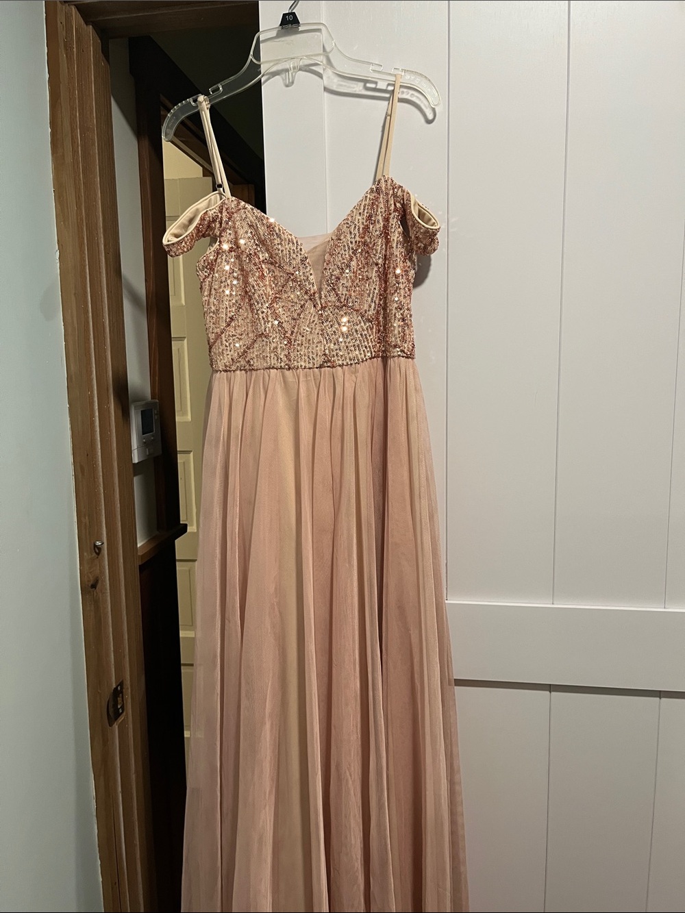 Blush Sequin Bodice Tulle Maxi Dress